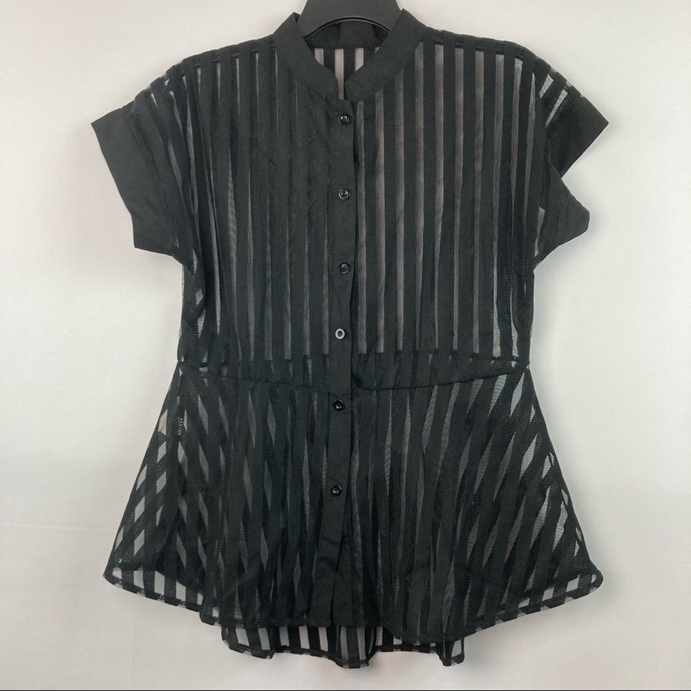 Black sheer short sleeve button down blouse oversized
